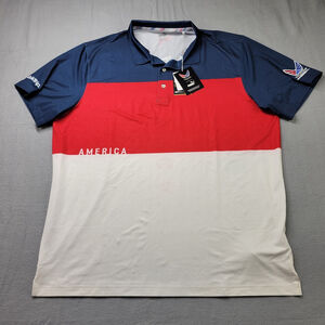 Puma Volition Polo Shirt Mens Size XL RWB America QT Logo Golf Striped Tech